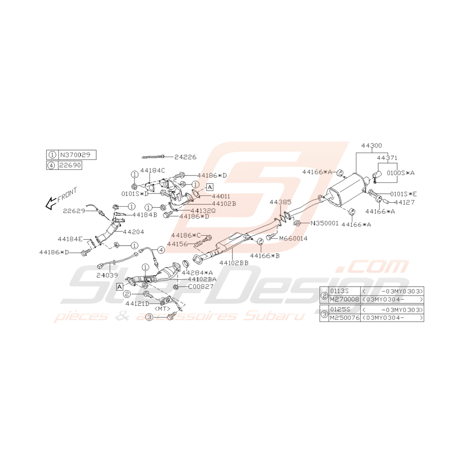 Schéma Intermédiaire et Silencieux Origine Subaru WRX 03 - 05