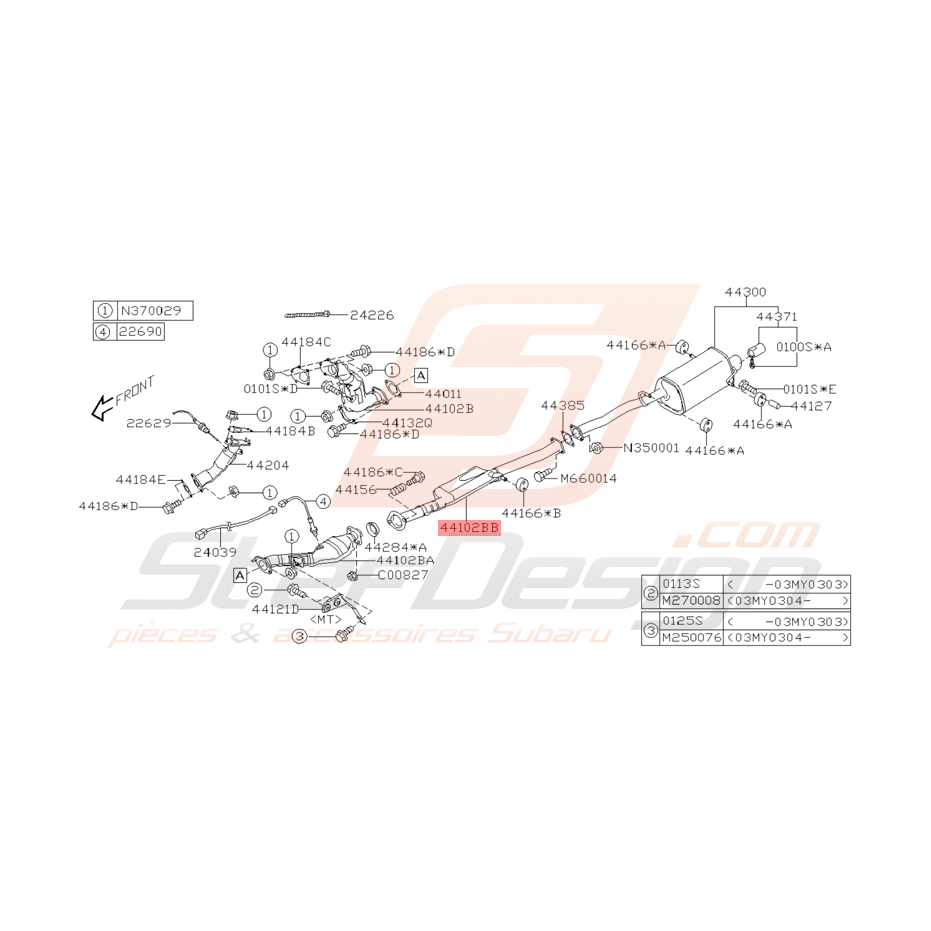 intermédiaire Origine Subaru WRX 2003 - 2005
