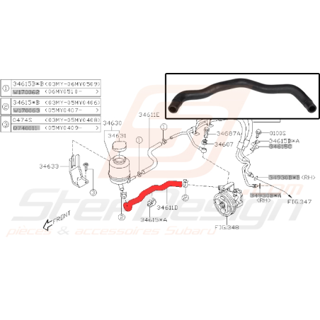 Durite de reservoir de direction assistée pour subaru forester SG5