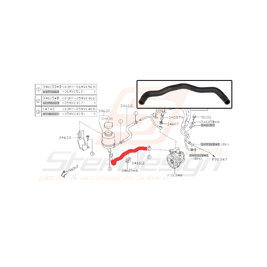 Durite de reservoir de direction assistée pour subaru forester SG5