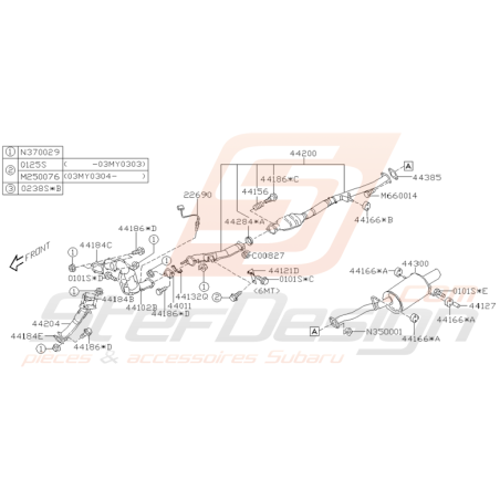 Schéma Intermédiaire et Silencieux Origine Subaru STI 2003 - 2005
