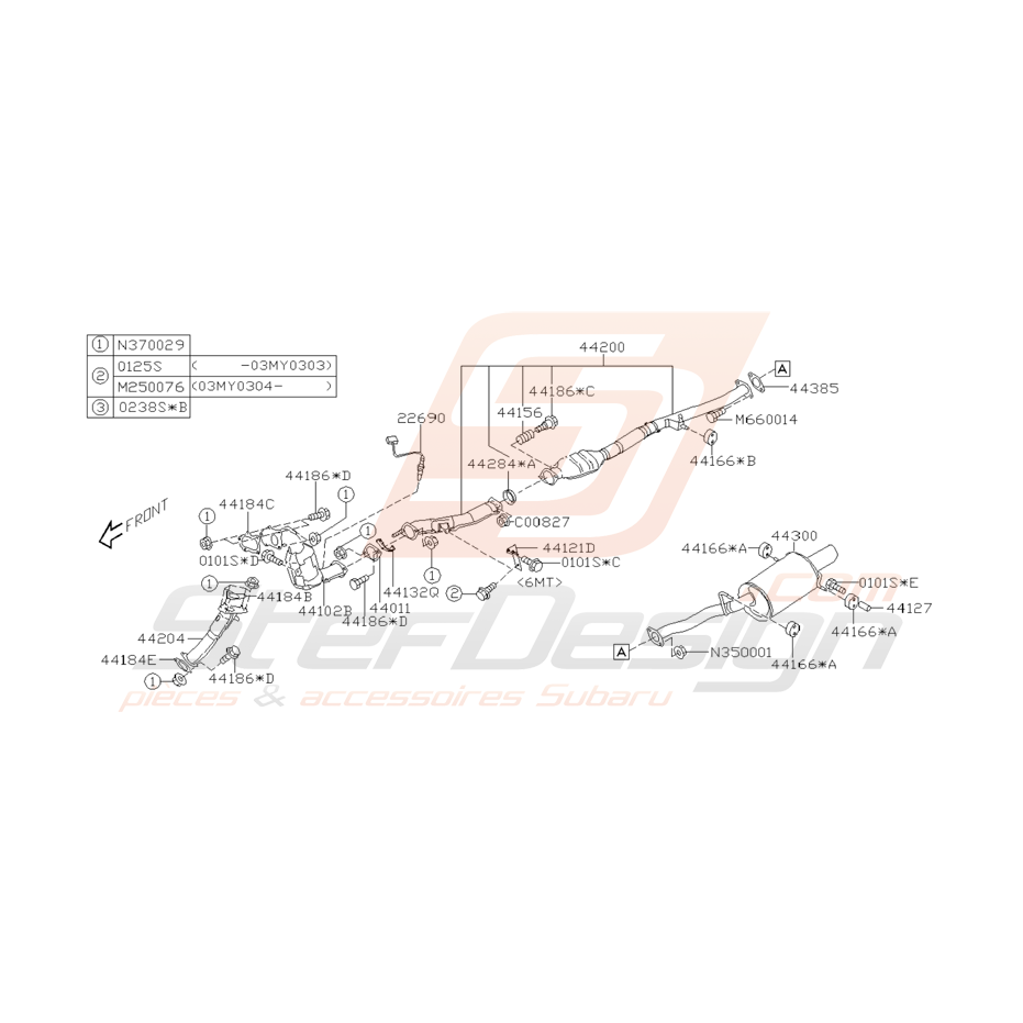 Schéma Intermédiaire et Silencieux Origine Subaru STI 2003 - 2005