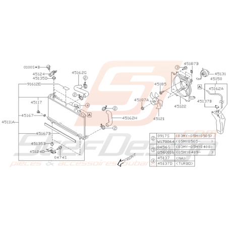 Schéma Radiateur et ventilateur Origine Subaru WRX STI 2003 - 2005