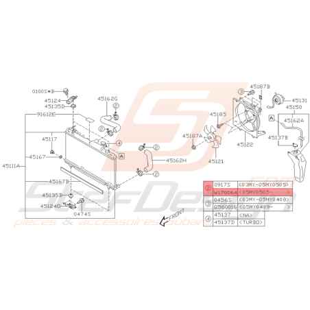 Collier Durite de Radiateur Origine Subaru WRX STI 06/05 - 12/05