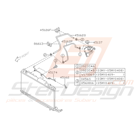 Schéma Durites de Refroidissement Origine Subaru WRX STI 03 - 05
