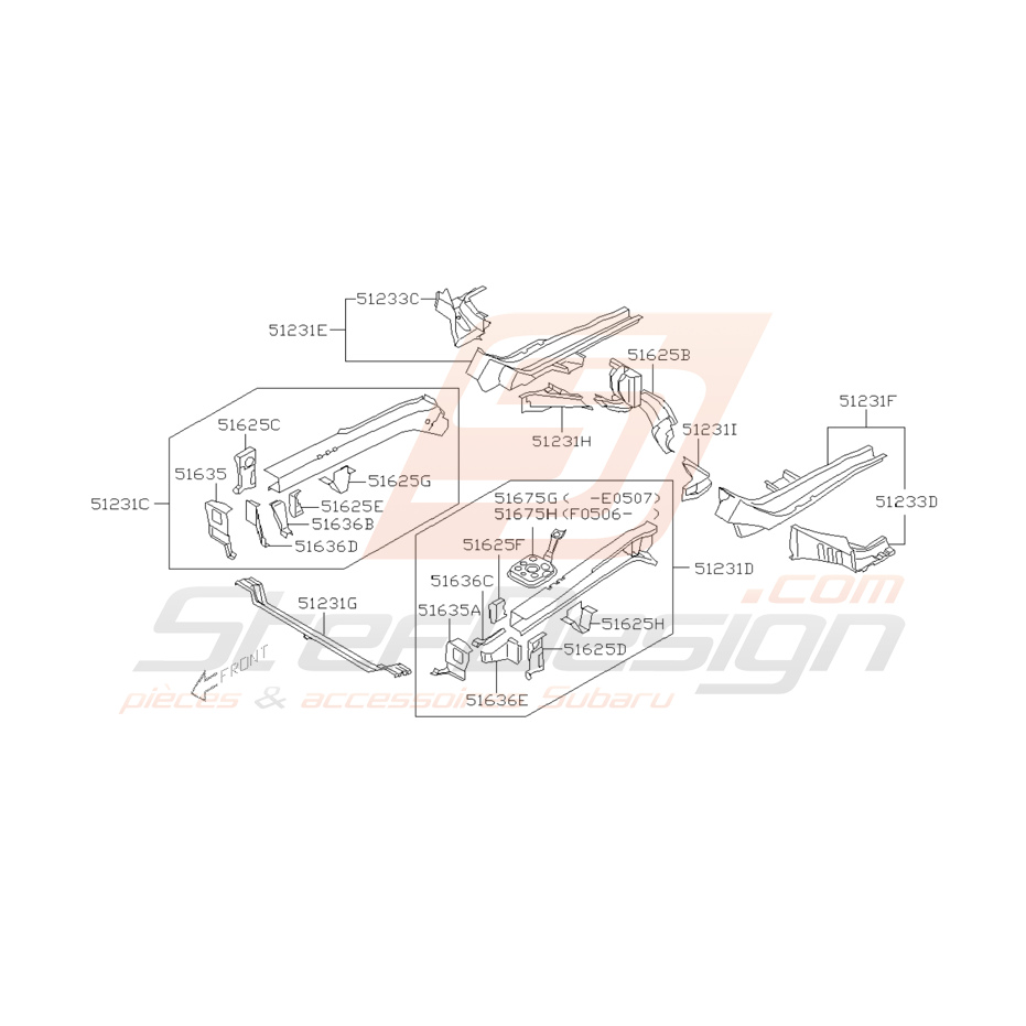 Schéma de Longeron Origine Subaru WRX STI 2001 - 2005