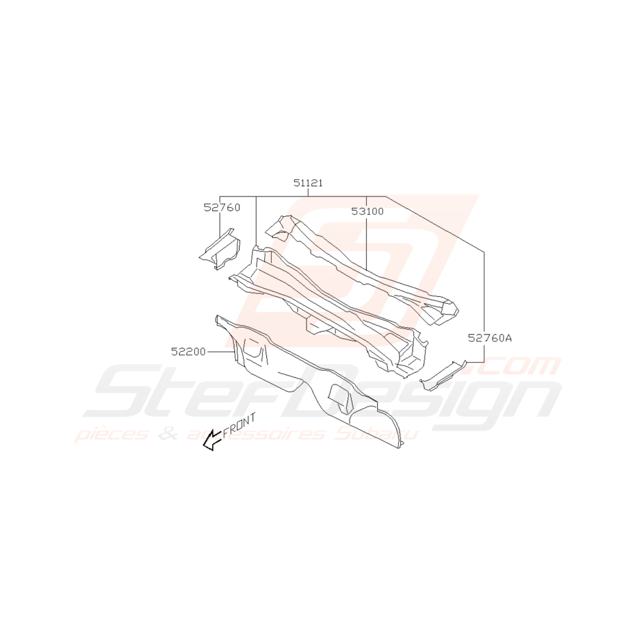 Schéma de Pédalier et Panneau Avant Origine Subaru STI / WRX 2001 - 2005