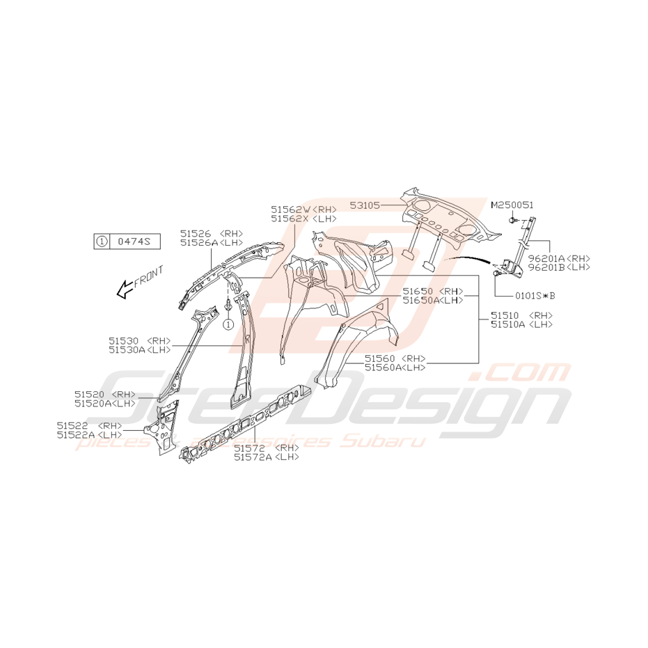Panneau Latéral Intérieur Origine Subaru WRX STI 2001 - 2005