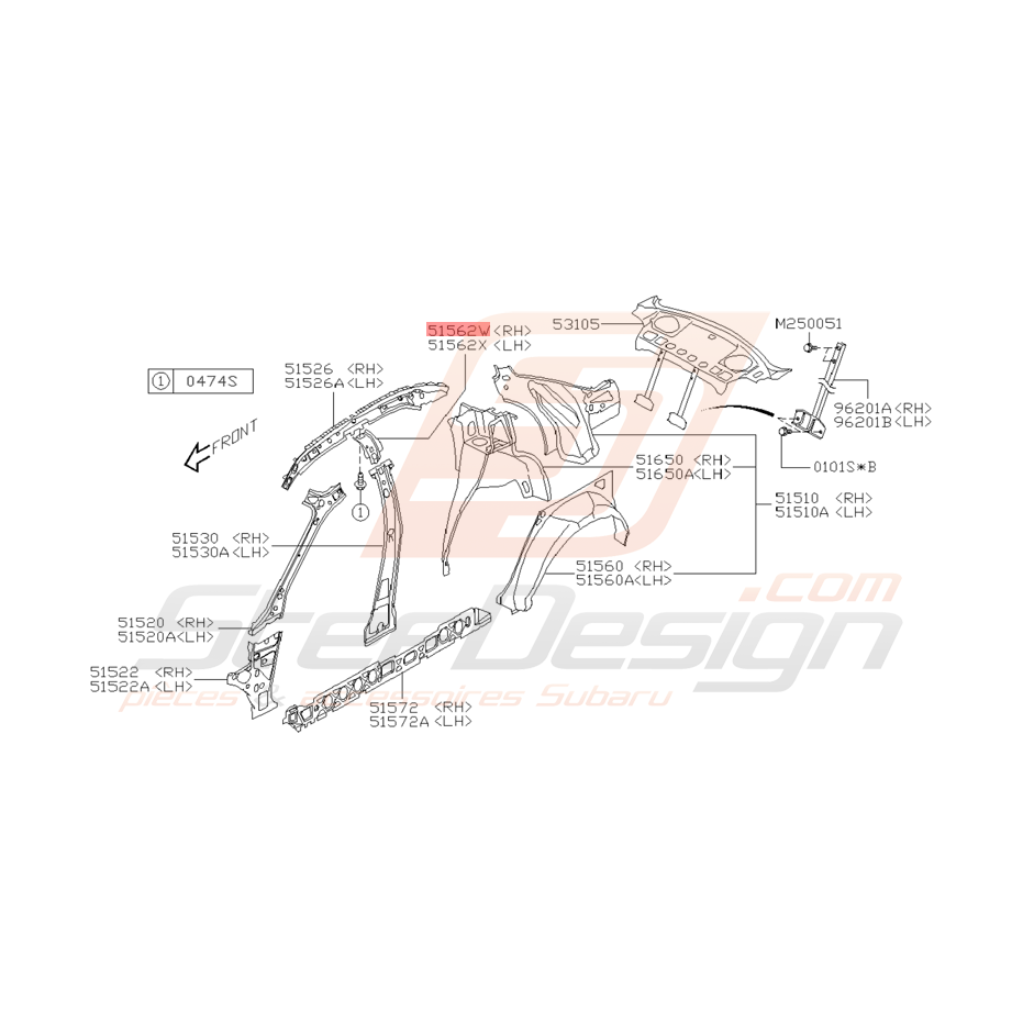 Support Latéral de Toit Origine Subaru WRX et STI 2001 - 2005