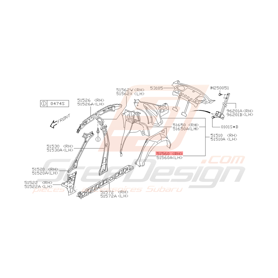Doublure d'aile arrière Origine Subaru STI 05/2004 - 2005
