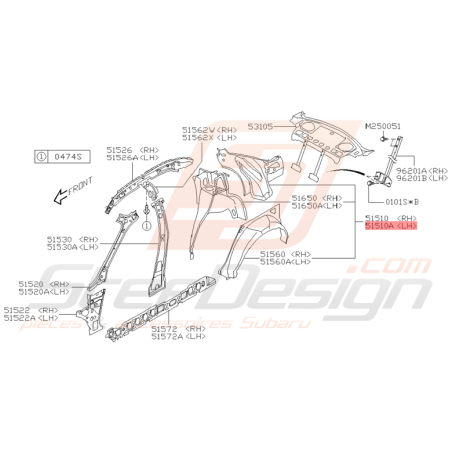 Intérieur d'aile Arrière gauche Subaru WRX 01 - 05 STI 01 - 04/04