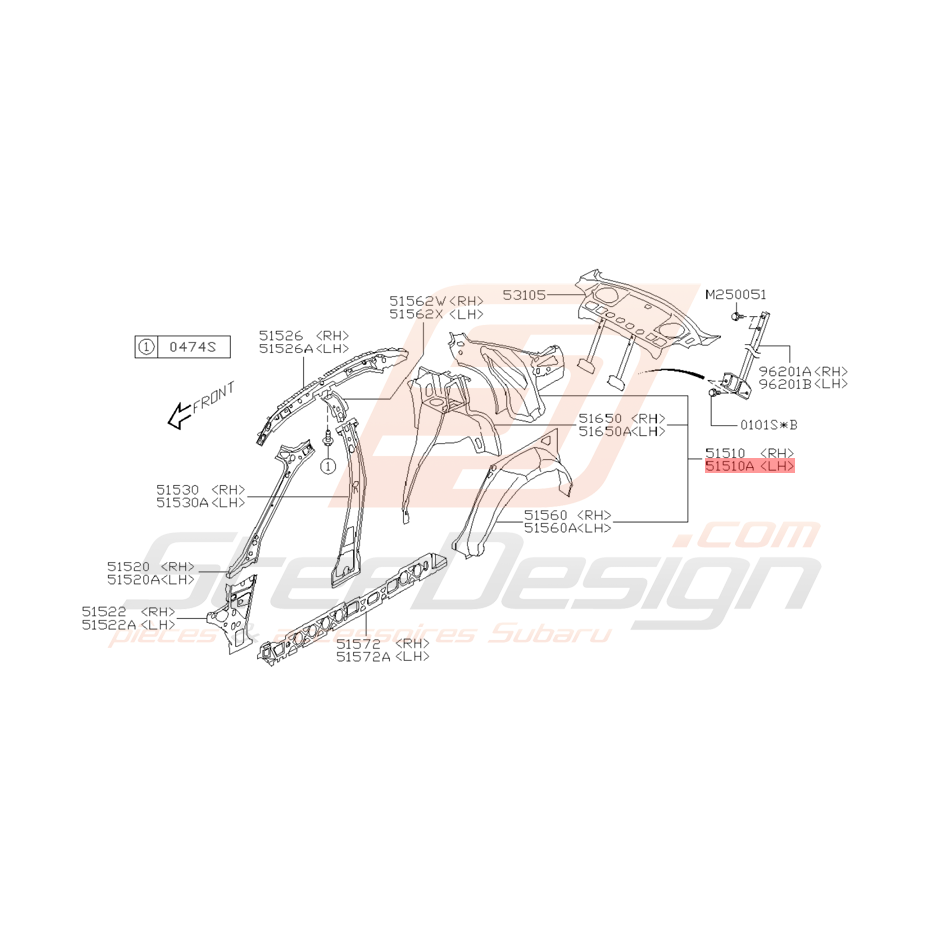 Intérieur d'aile Arrière gauche Subaru WRX 01 - 05 STI 01 - 04/04
