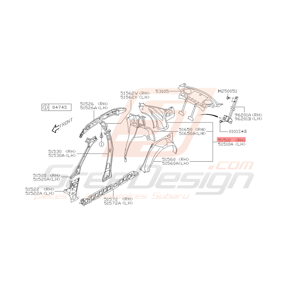 Intérieur d'aile Arrière gauche Subaru  STI 04/04 - 2005