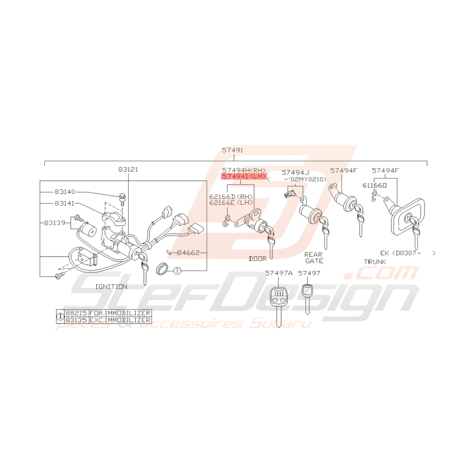 Jeu de clé de Portière Avant Origine Subaru WRX et STI 2001 - 2005