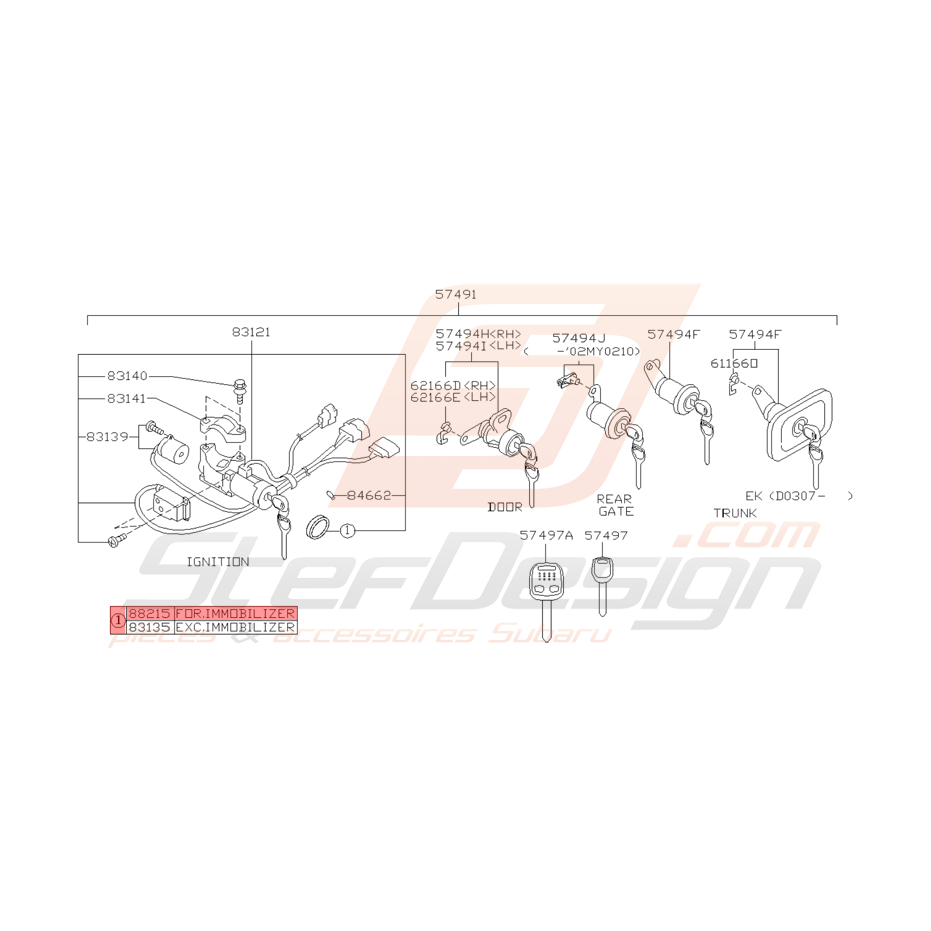 Antidémarrage Origine Subaru WRX STI 2001 - 2005