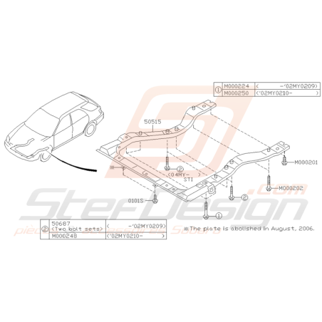 Schéma du Berceau en U Origine Subaru WRX STI 2001 - 2005