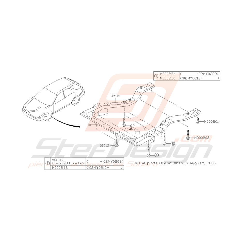 Schéma du Berceau en U Origine Subaru WRX STI 2001 - 2005
