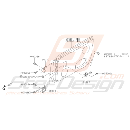 Schéma de Porte Avant Origine Subaru WRX STI 2001 - 2005