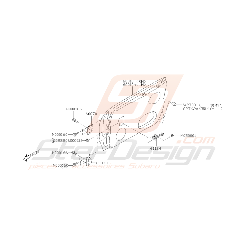 Schéma de Porte Avant Origine Subaru WRX STI 2001 - 2005 Schéma de Porte Avant Origine Subaru WRX STI 2001 - 2005
