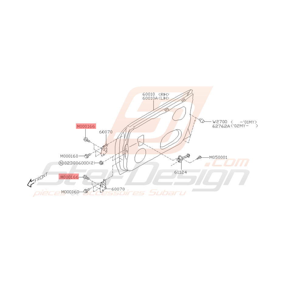 Vis Charnière de Porte Origine Subaru WRX et STI 2001 - 2005