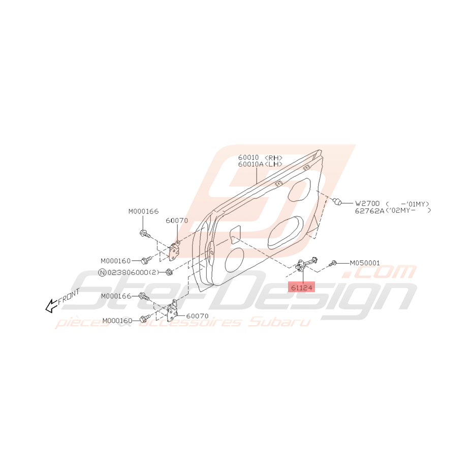 Arrêt de Porte Avant Origine Subaru WRX et STI 2001 - 2005 Arrêt de Porte Avant Origine Subaru WRX et STI 2001 - 2005
