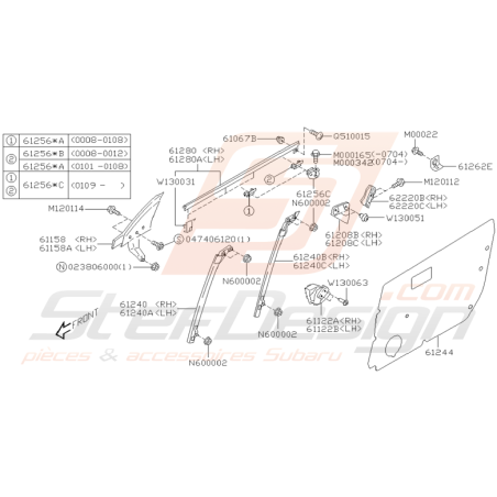 Schéma Intérieur de Porte Avant Origine Subaru WRX STI 2001 - 2005
