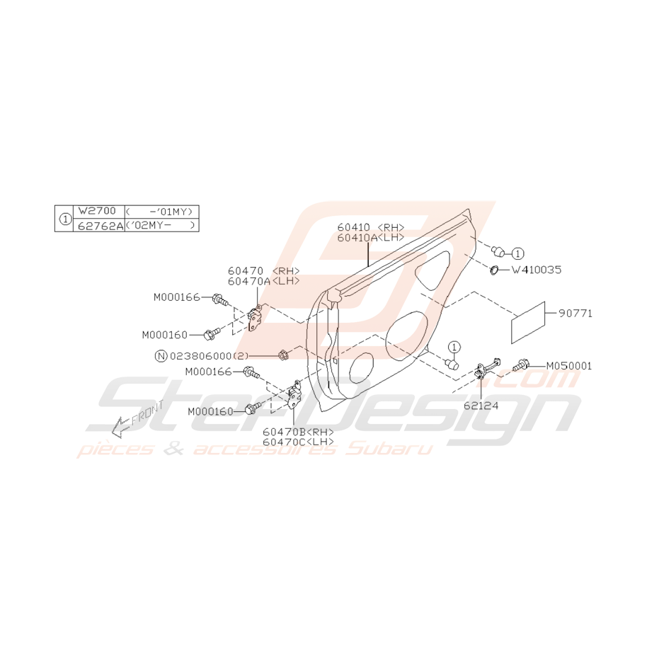 Schéma de Porte Arrière Origine Subaru WRX et STI 2001 - 2005 Schéma de Porte Arrière Origine Subaru WRX et STI 2001 - 2005