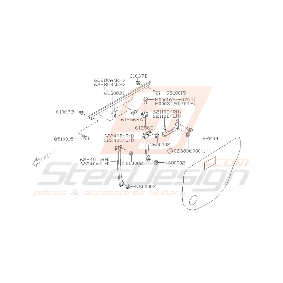 Schéma d'Intérieur de Porte Arrière Origine Subaru WRX STI 01 - 05