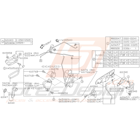 Schéma Attaches et Poignées de Porte Avant Subaru WRX STI 01-05