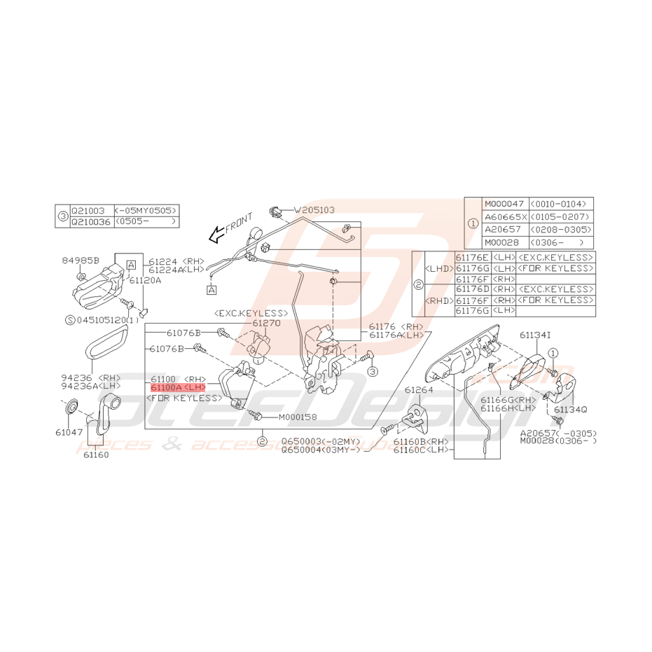 Moteur Porte Avant et Arrière Gauche Origine Subaru WRX STI 01-05