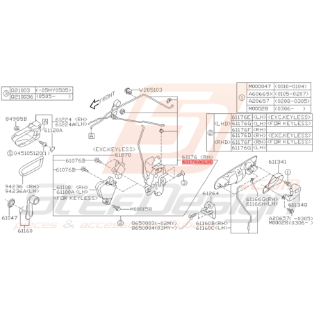 Loquet de Porte Avant Origine Subaru WRX et STI 2001 - 2005