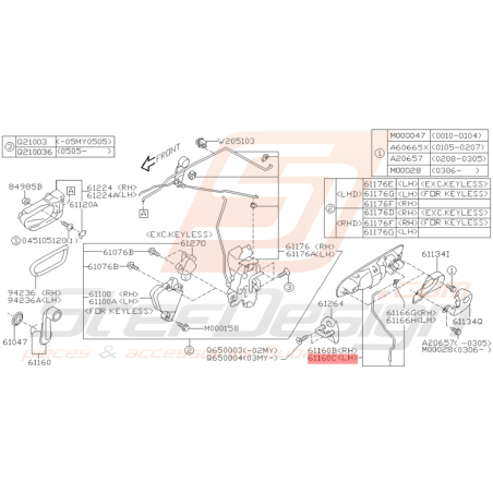 Poignée extérieure Porte Avant Gauche Origine Subaru WRX STI 01-05