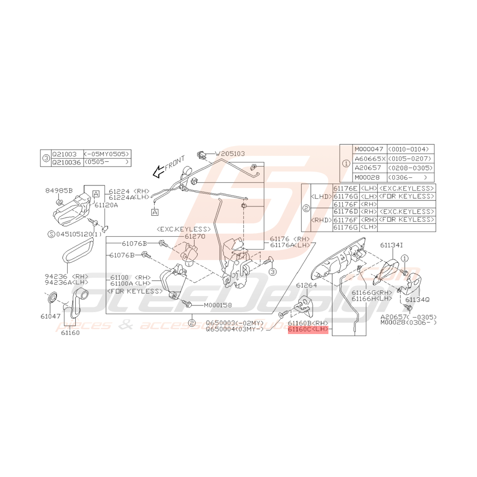 Poignée extérieure Porte Avant Gauche Origine Subaru WRX STI 01-05
