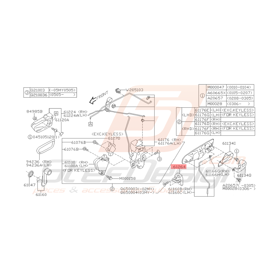 Gâche de Porte Origine Subaru WRX et STI 2003 - 2005
