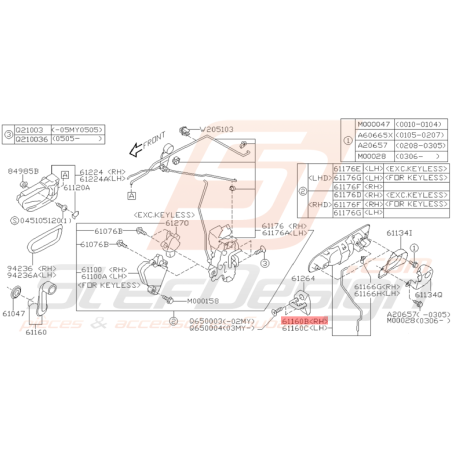 Poignée extérieure Porte Avant Droite Origine Subaru WRX STI 01-05