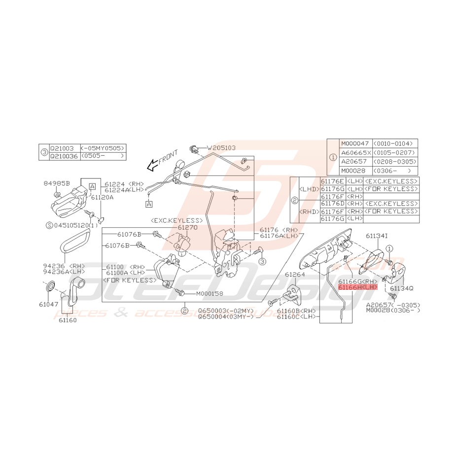 Fixation Poignée Avant Origine Subaru WRX STI 2001 - 2005