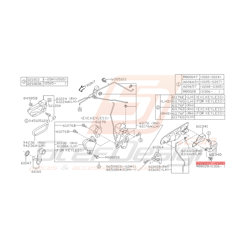 Vis Fixation de Porte Avant Origine Subaru WRX STI 2001 - 05/2003