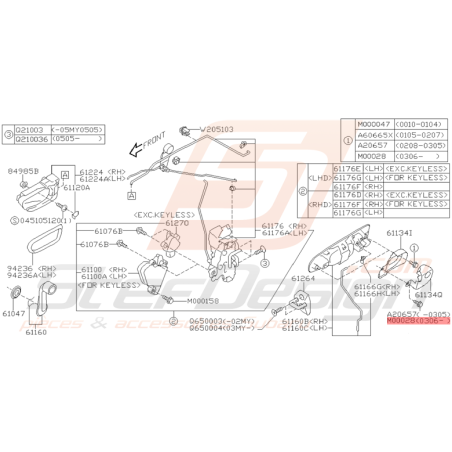 Vis Poignée de Porte Avant Origine Subaru WRX STI 06/2003 - 2005