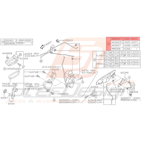 Vis Poignée de Porte Avant Origine Subaru WRX et STI 2001 - 2005