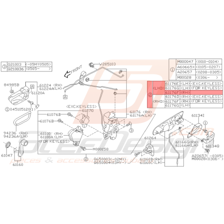 Système Fermeture Porte Avant Droite Origine Subaru WRX STI 01-05