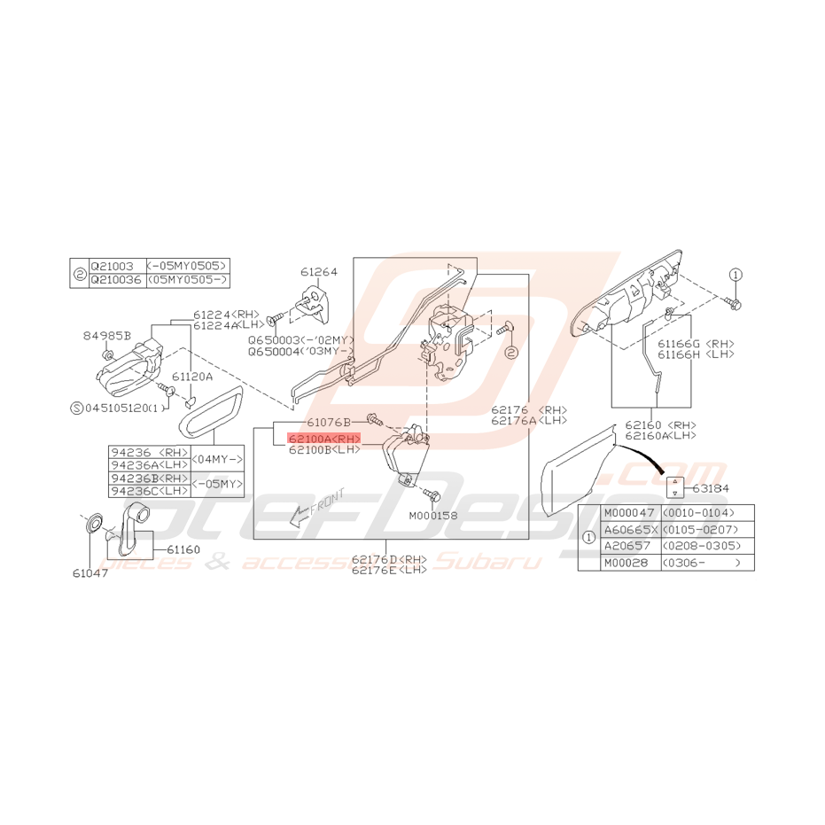 Moteur Fermeture Centralisée Porte Arrière droite Subaru WRX/STI 01-05