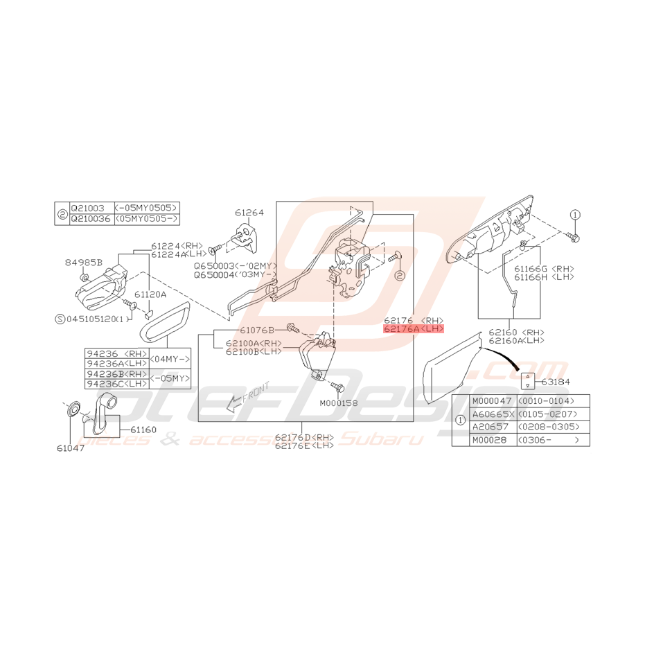 Loquet de Porte Arrière Origine Subaru WRX STI 2001 - 2005