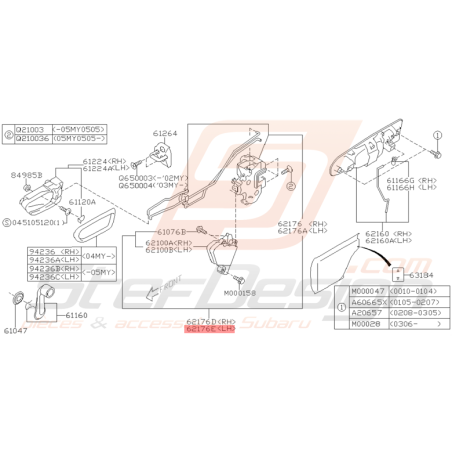 Serrure + Moteur fermeture Porte Arrière Subaru WRX STI 01 - 05 