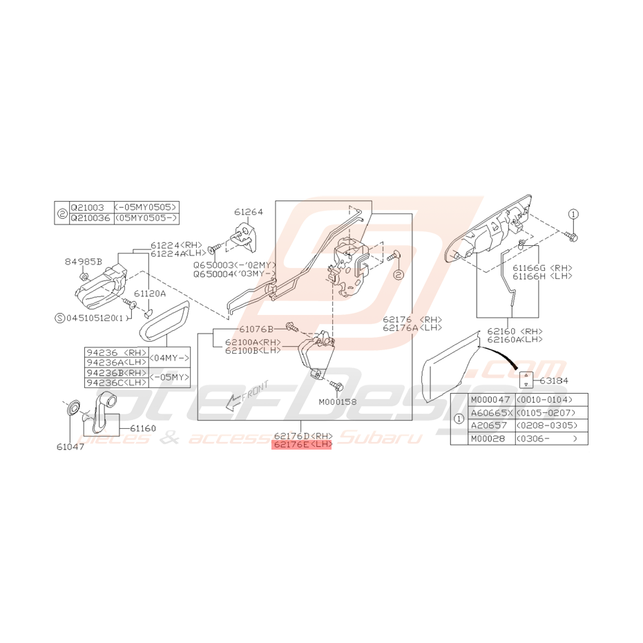 Serrure + Moteur fermeture Porte Arrière Subaru WRX STI 01 - 05 