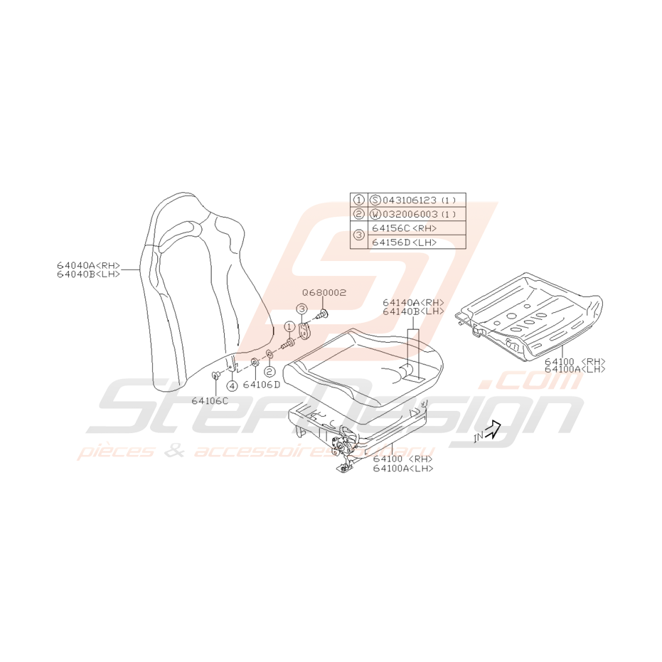 Schéma de Siège Avant Origine Subaru WRX STI 2001 - 2002