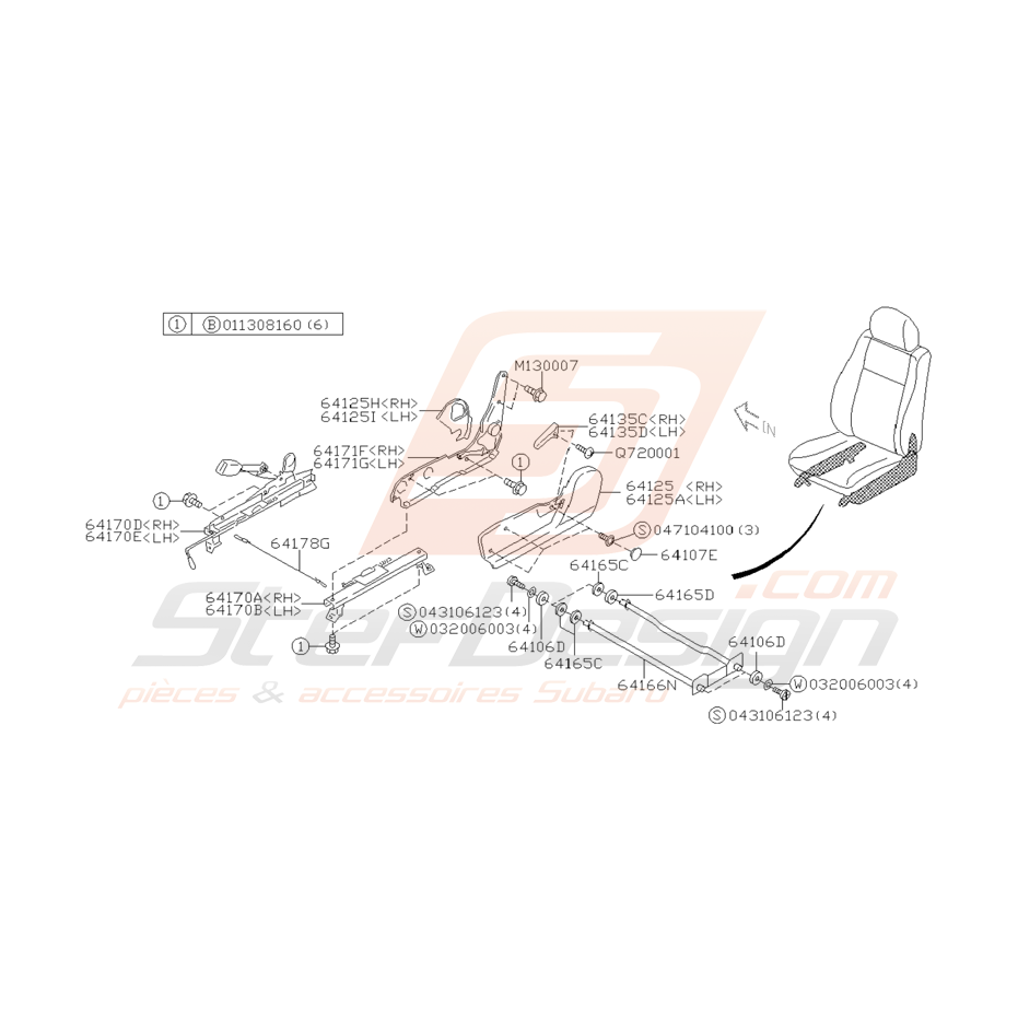 Schéma Glissière et Charnière Siège Avant Subaru WRX STI 01-02