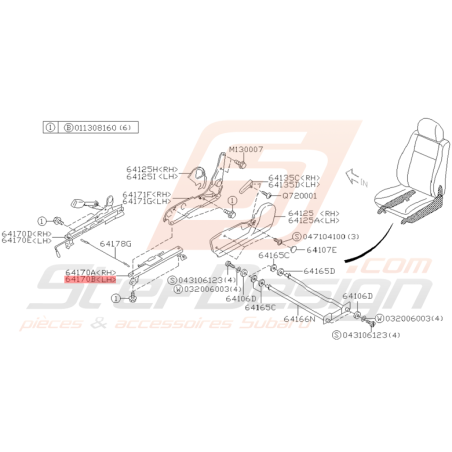 Rail Latéral gauche de Siège Avant Origine Subaru WRX STI 2001 - 2002