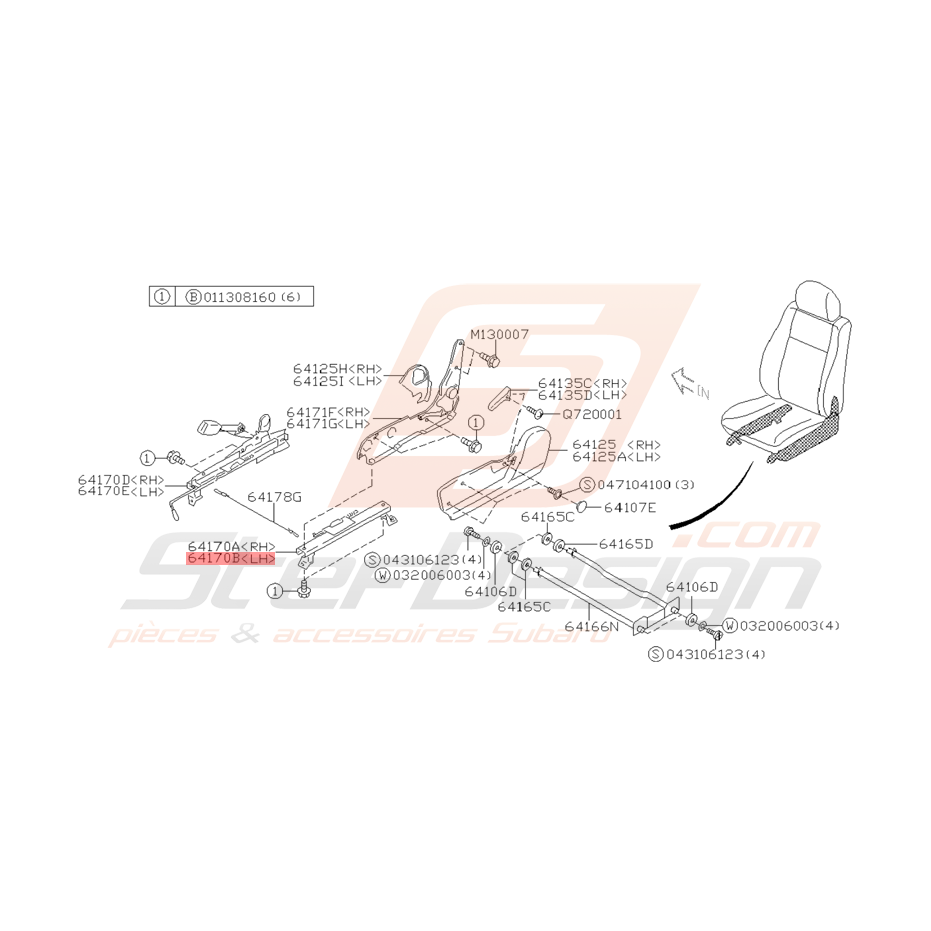 Rail Latéral gauche de Siège Avant Origine Subaru WRX STI 2001 - 2002