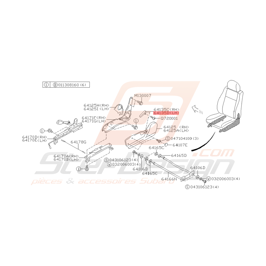 Levier d'Inclinaison de Siège Avant Origine Subaru WRX STI 01 - 02