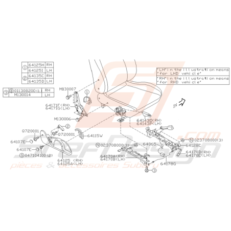 Schéma Réglage de Siège Origine Subaru WRX STI 2001 - 2002